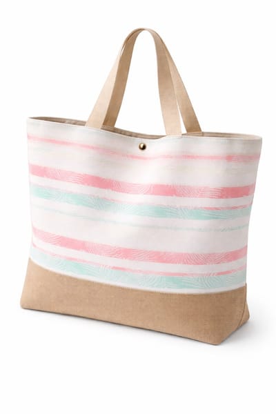 NAF NAF Strandtas Dames – Grote Beachbag Gestreept Wit/Roze – Shopper Schoudertas Katoen 50x40 cm – Strand & Vakantie