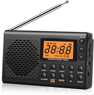 Noodradio - Draagbare radio - AM/FM/SW Mini-Radio - Batterij Radio - Kleine Draagbare Radio op Batterijen - LCD - Koptelefoonaansluiting - voor Buiten, Binnen en Noodgevallen - Zwart