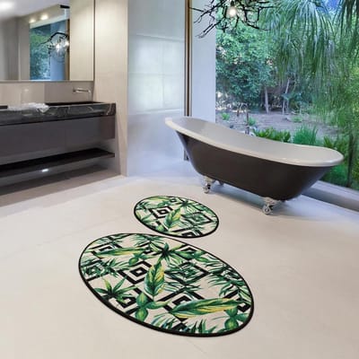 Badkamermat Set - Toiletmat Set - Badkamer Comfort - Zacht Gestructureerd - 60x100 cm - Tropisch Ovaal