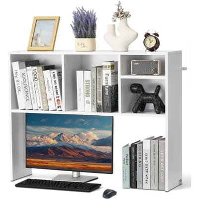 VEVOR Bureau Boekenplank 1-laags Organizer (94 x 24 x 73 cm) Tafelplanken Bureau Organizer Display Plank Gemaakt van Spaanplaat met Antislip Voetjes, voor Kantoor Slaapzaal, Wit