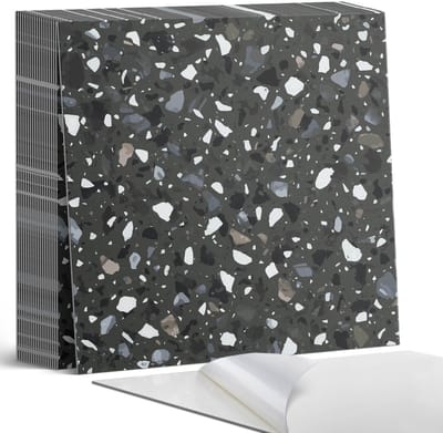 Coloray Plaktegels - Steenpatroon met fragmenten Zelfklevende Tegels - 20 cm x 20 cm - Zwart Plaktegels - 20 stuks - Vierkant PVC Tegels - Plaktegels Badkamer - Plaktegels Vloer - Vinyl Tegels Zelfklevend - Wandtegel Zelfklevend
