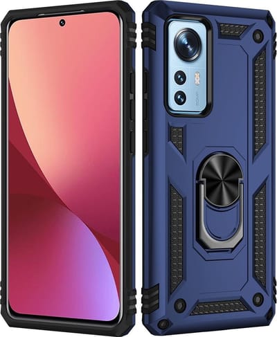 Geschikt voor Xiaomi 12 Pro Ring Hoesje Armor Anti-shock Backcover Blauw - Geschikt voor Xiaomi 12 Pro Geschikt voor Xiaomi 12 Pro Backcover kickstand Ring houder cover TPU backcover oTronica