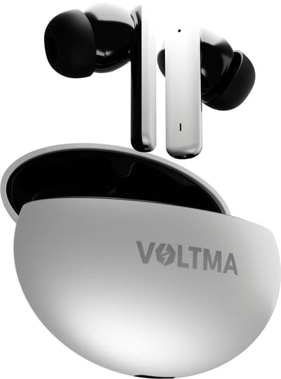 Voltma Sonic Volt Draadloze Oordopjes - Active Noise Cancelling (ANC) & ENC - IPX5 waterdicht - Bluetooth 5.3 Wireless Earbuds Met 4 Microfoons - 45ms low Latency Gaming oortjes - Metalen Behuizing - Geschikt voor IOS en Android - Wit Metallic