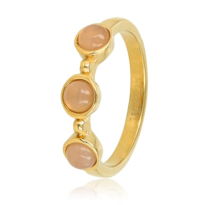 My Bendel - Goudkleurige Ring met Drie Rose Quartz Edelstenen - Goudkleurige Ring - Drie Rose Quartz Edelstenen - Tijdloze Charme - met Luxe Cadeauverpakking | Sieraden Voor Dames | Maat 16.00 Mm / Maat 50