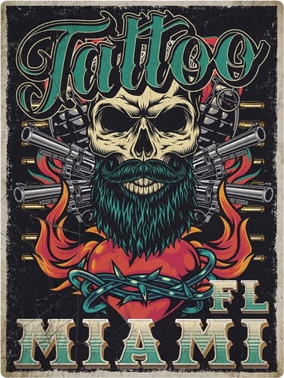 Signs USA - retro wandbord - dibond - Tattoo Miami - 33 x 44 cm