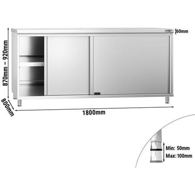 GGM Gastro Edelstahl Arbeitsschrank PREMIUM - 1800x800mm - mit Schiebetür Zilver