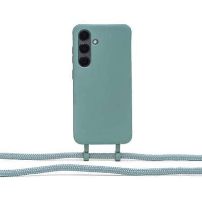 Coverzs Silicone case met koord - Telefoonhoesje met koord - Backcover hoesje met koord - touwtje - geschikt voor Samsung Galaxy S24 - Donkergroen