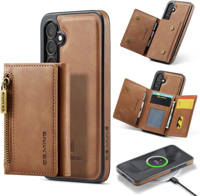 Stravo × DG.MING Veelzijdige leren case hoesje – Geschikt voor Samsung Galaxy S25 – 2-in-1 luxe lederen telefoonhoesje met afneembare kaarthouder – MagSafe compatibel leer case – Stijlvol & duurzaam – Bruin