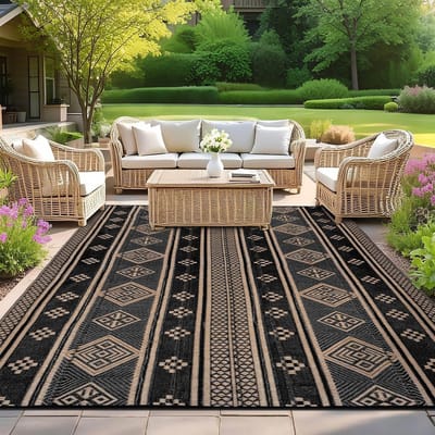 Buitentapijt voor terras - Kunststof strotapijt picknickdeken - Kamperen en buitenleven - Omkeerbaar en waterdicht - 150 x 240 cm