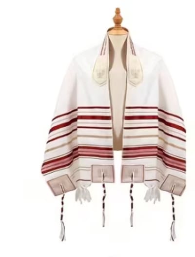 Rood Gestreepte Gebedssjaal -Gevlochten Kwastenshawl-jodendom-joden-Jerusalem-israel-Joodse sjaaltallit-tallit