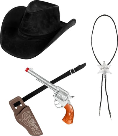 Sheriff verkleedset - 4-delig - incl hoed/holster/revolver/ketting - volwassenen