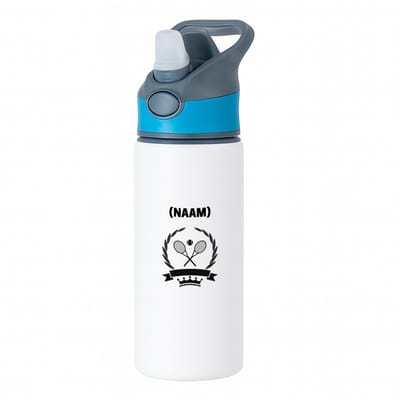 Hacebo® - Tennis met eigen naam waterfles met rietje blauw - Tennis - Tennisser - Sport - water fles - 650ML