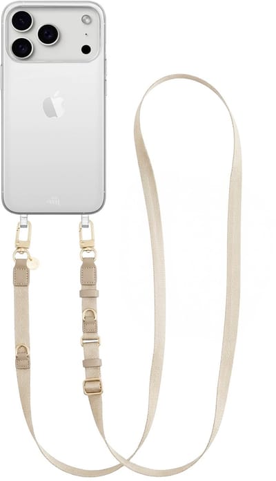 xoxo Wildhearts siliconen hoesje - Geschikt voor iPhone 17 Pro Max hoesje - Lanyard Strap (Beige) - Transparant telefoonhoesje - Hoesje met koord - stevig telefoonkoord - lang koord - Beige