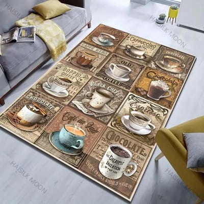 NOUVEAU! Tapis de Sol Tapis de Salon Chambre à Coucher Table de Chevet Canapé Tapis de Sol Tapis Imprimé Artistique Café Divers Arômes Tapis Décoration Intérieure Moderne Tapis de Zone CADEAU 40x60cm (16x24in) beige