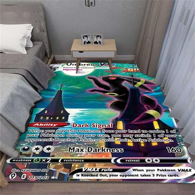 Pokémon Umbreon Nachtara Kaart Groot Tapijt voor Slaapkamer Woonkamer Decor Man Cave Nachtkastje Tapijt Lounge Bank Vloermat 80*120cm