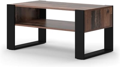 Salontafel met opbergplank 92 cm antiek houtlook zwart
