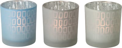 Theelichthouder Blauw/Wit Glas 3 st. - 8 cm
