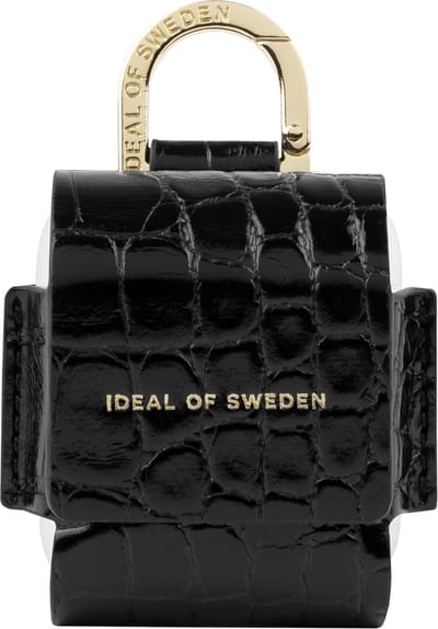 IDEAL OF SWEDEN, Hoesje geschikt voor Apple AirPods 1 / 2 - Flo Series Croco Textuur met Karabijnhaak, Zwart