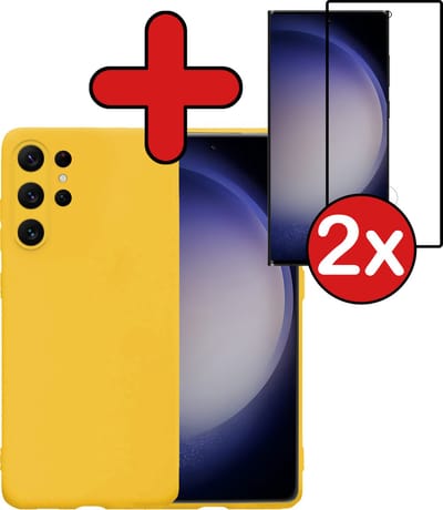 Hoesje - Met 2x Screenprotector - Geschikt voor Samsung Galaxy S23 Ultra - Sterk & Shockproof - Telefoon Hoes - Back Cover - Siliconen Case - Telefoonhoes - Geel