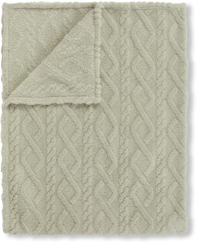 Luxe Teddy Plaid - Deken - Dekentje 130x160 cm - Jacquard Geweven Kabelpatroon - Groen - 1 Persoons - 100% Polyester Sherpa - Oeko-Tex Gecertificeerd