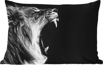 Buitenkussens - Tuin - Dieren - Leeuw - Zwart - Wit - Portret - 50x30 cm