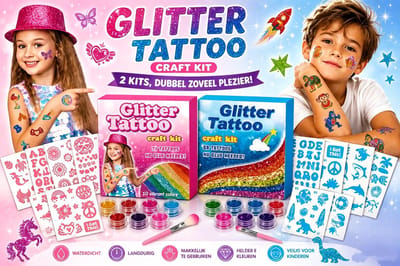 Glitter body art voor kinderen - Glitter tattoo kit Bevat: 10 transfervellen 20 doosjes glitterpoeder 4 kwastjes， 8 vlinderstickers voor op het gezicht 4 klassieke tattoo stickers met bergen en zeeën-2 geschenkdozen