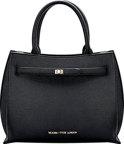 Victoria Hyde "Lambeth" - Handtas - Schoudertas - Shopper - Damestassen - Schoudertas met Veel Vakken - Verstelbare En Afneembare Draagriem - dames tassen schoudertas - Handtassen - Knoopbaar & Ruim - 24x30x13 cm- PU Leer - Zwart