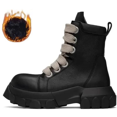 Herfst Motorfiets mannen Enkellaarzen Straat Goth Platform Rock Dikke Hakken Punk Designer Schoenen Ridder Korte Laarzen Vrouw Winter 45 black