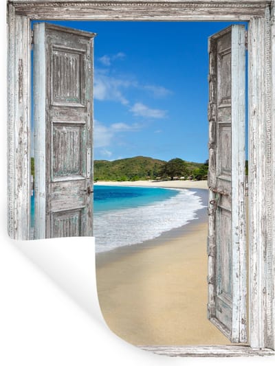 Muurstickers - Sticker Folie - Zee - Tropical - Doorkijk - Strand - 30x40 cm - Plakfolie - Muurstickers Kinderkamer - Zelfklevend Behang - Zelfklevend behangpapier - Stickerfolie