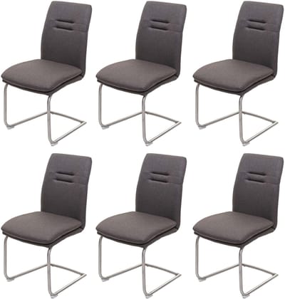 Set van 6 eetkamerstoelen MCW-H70, keukenstoel sledestoel, stof/textiel geborsteld roestvrij staal ~ grijsbruin
