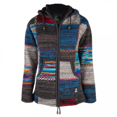 Gebreid Wollen Heren/Uni Vest van Schapenwol met Polyester Fleece voering en afneembare capuchon - SHAKALOHA - M Patch ZH M