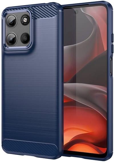 MobyDefend Hoesje - Geschikt voor Motorola Moto G15 / G15 Power / G17 / G17 Power - TPU Backcover - Geborstelde Metaal & Carbon-Look - Blauw