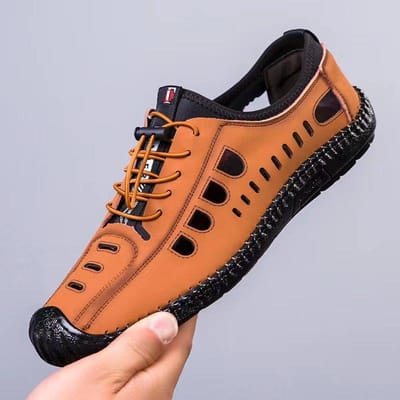 Zomer nieuwe uitgeholde ademende leren schoenen lage vrijetijdsschoenen alles met zachte zolen 40
