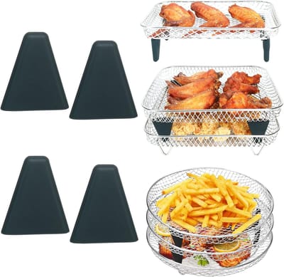 Airfryer Stapelrek Accessoires - 4 Stuks Siliconen Voeten voor Ronde en Vierkante Grill
