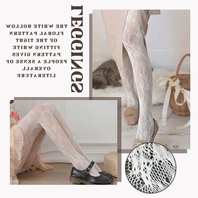 4 Paar Witte Kanten Panty’s voor Dames, Doorzichtige Kousen met Bloemenpatroon, Mode Fishnet Kousen, Ideaal voor Feestjes en Casual Gebruik