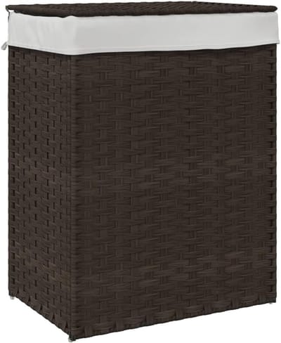 Wasmand met deksel - Wasbak rieten mand - Kleding sorteren - Opvouwbaar ontwerp - 46x33x60 cm - Donkerbruin