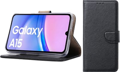 Bixb Hoesje Geschikt voor Samsung Galaxy A15 – portemonnee bookcase met pasjeshouder - Zwart