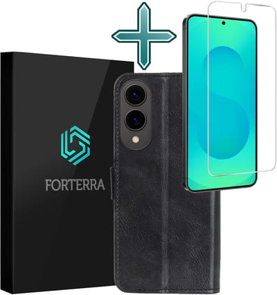 Hoesje Met Screenprotector - Geschikt voor Samsung Galaxy S25 Edge - Luxe Pasjeshouder - Flipcase - Bookcase Portemonee - Flip Case - Kunstleer Book Case - Book Cover - Walletcase - Portemonneehoes - Zwart