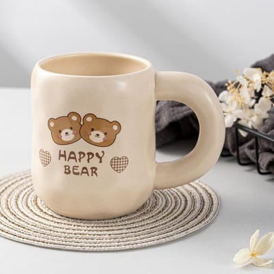 Creatieve Cartoon Beer Beker Hoge Waarde Keramische Beker Koppels Room Kleur Koffiekop Huwelijks Souvenir Cadeau Mok 301-400ml