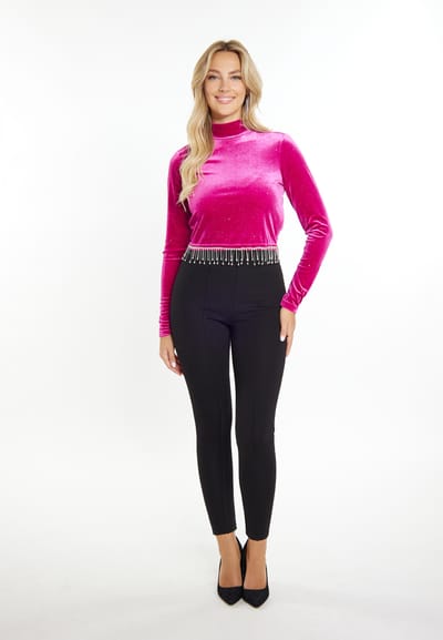 Faina Glittershirt van stretchfluweel Dames roze