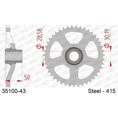 Stalen motortandwiel achteraan Afam 415 43 dents