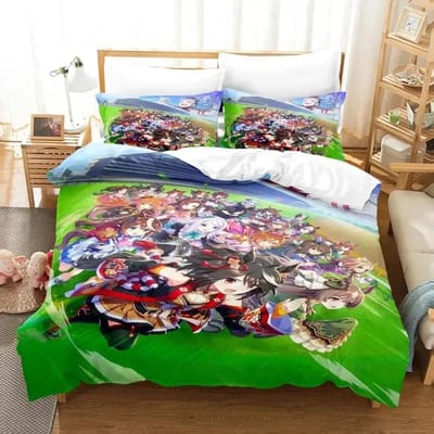 Anime Uma musume Pretty Derby Beddengoedset Dekbedovertrek Bedset Dekbedovertrek Kussensloop Dekbedovertrek king Queen Size Jongens Volwassene EU Single 135x200cm