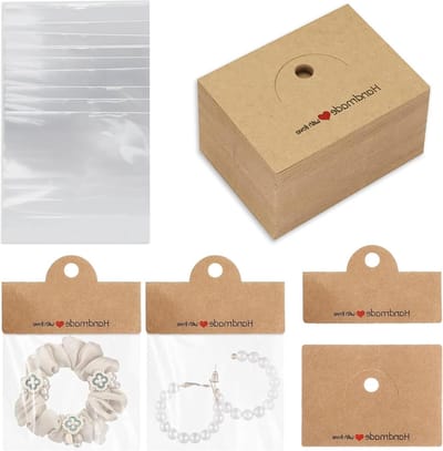 Earring Display Kaarten met 100 Transparante Zakjes en Kraft Papier Tickets voor Oorbellen en Kettingen - Perfect voor Sieradenpresentatie en Verkoop