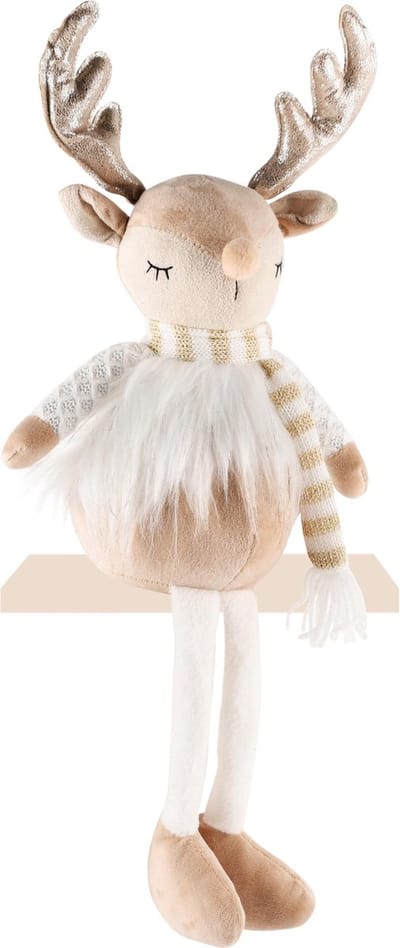 Dekoratief | Pop rendier zittend m/hangbenen, beige, stof, 20x13x40cm | A245094