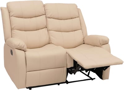 2-zits bioscoopstoel MCW-O62, relaxfauteuil televisiefauteuil met armleuning, ligfunctie kunstleer ~ crème