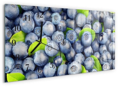 Tulup Wandklok - Bessen Decoratieve Glazen Klok - 60x30 cm - Blauw Glazen Wandklok Design - Zwarte Handen - Rechthoekige Wandklok - Moderne Wandklok Glas - Wandklok Glas Decoratie