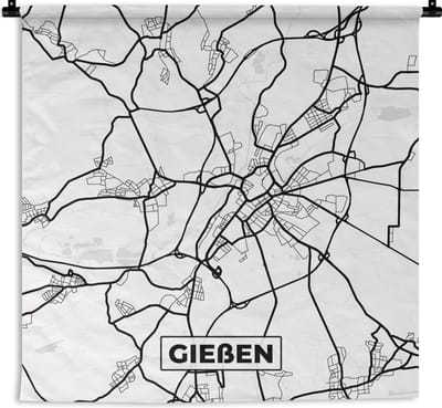 Wandkleed - Wanddoek - Gießen - Plattegrond - Kaart - Stadskaart - 180x180 cm - Wandtapijt