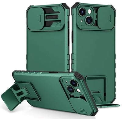Cityhoesje - iPhone 15 Plus-14 Plus- Slide Camera Lid – BackCover - Anti-drop Kickstand - Groen