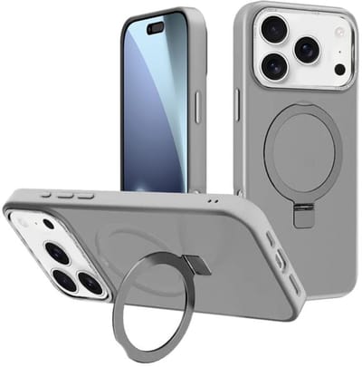 Backcover met onzichtbare standaard [Compatibel met MagSafe] Schokbestendig Hoesje - Geschikt voor: Apple iPhone 17 Pro - Grijs