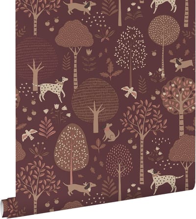 ESTAhome behang honden donker paars en bruin - 50 x 900 cm - 132224
